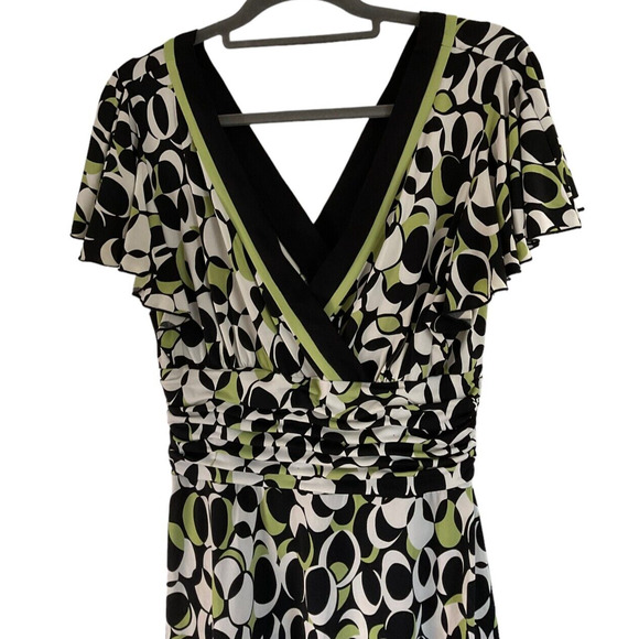 Studio I Petite Women's 12P Green Black White Abstract Print Dress - Picture 10 of 16